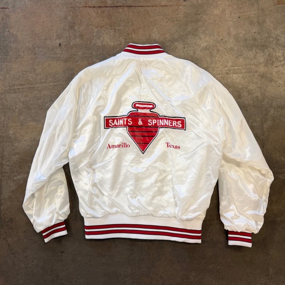 Other - Vintage Saints & Spinners Amarillo Texas Satin Bomber Jacket Spinning Top Club